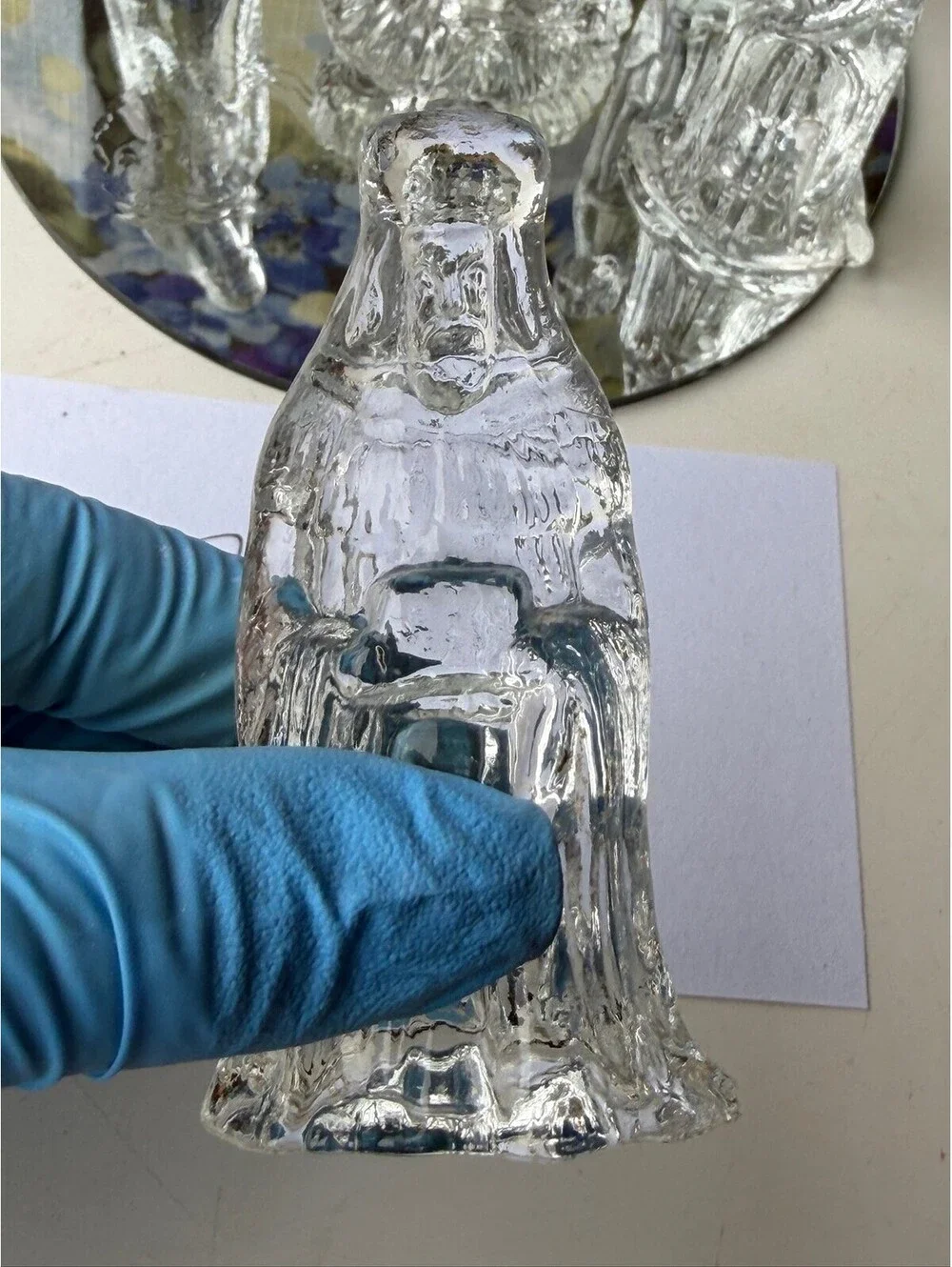 Vintage Clear Glass Nativity Set 5 Piece Figurine Lot with Mirror Base S-11
